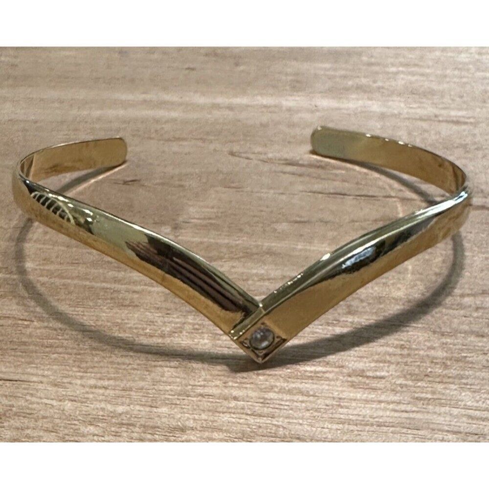 Avon 1970s Chevron Sparkle Rhinestone Gold Tone Cuff Bracelet Cosplay